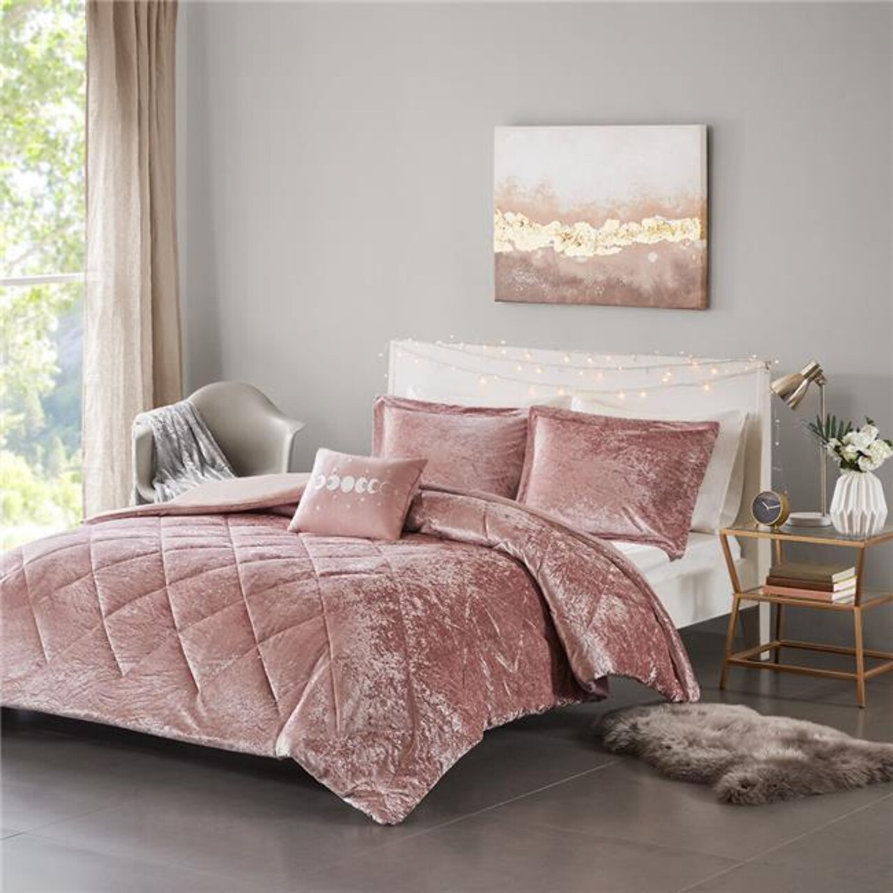 Intelligent Design Blush 100 Percent Polyester Crushed Duvet Cover Set, King & California King Size